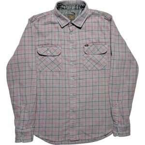 Obey Plaid Flannel Work Shirt Mens M Gray Red Button Up Streetwear